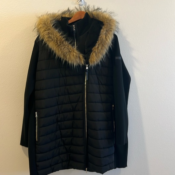 CALVIN KLEIN PERFORMANCE | Black Sweater Sleeve Faux-Fur Walker Coat size 3X - Picture 2 of 9